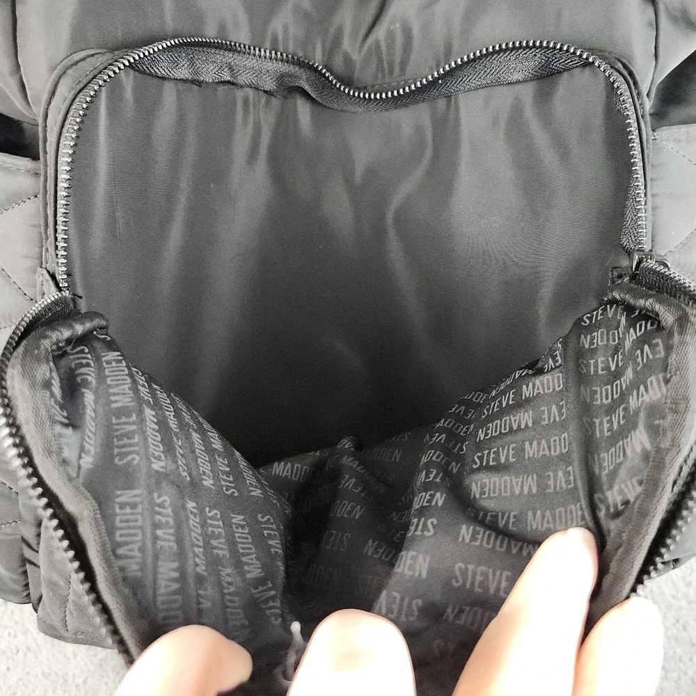 Steve‎ Madden Backpack Large Black Quilted Nylon Travel Bag Diaperbag 16